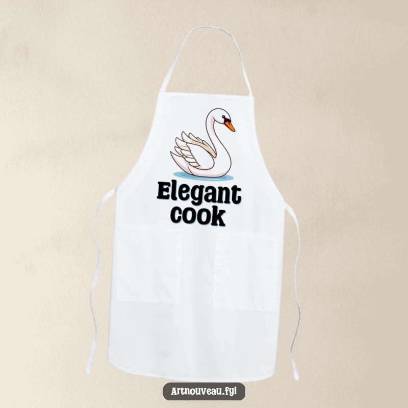 Elegant swan apron, showing a swan with its long, curved neck gracefully gliding, a chic accessory for cooking.
