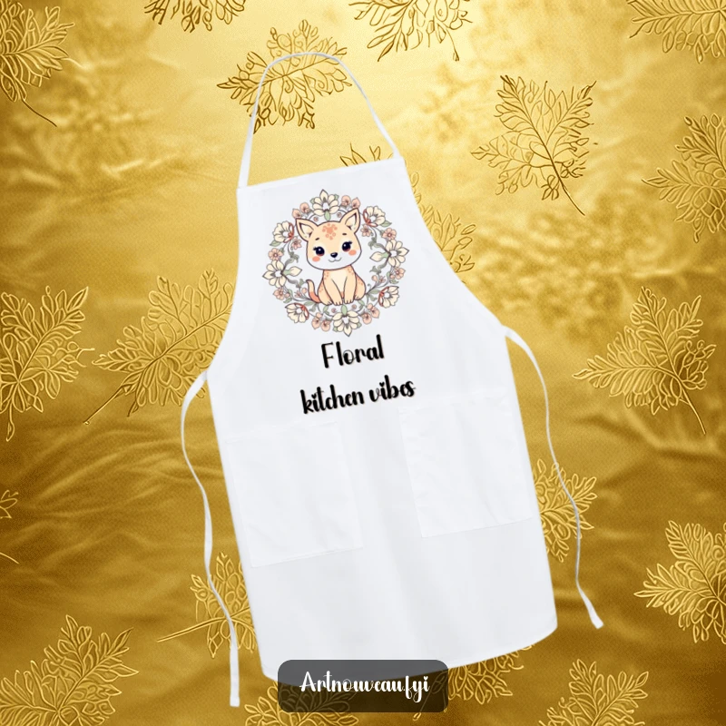 Funny apron showcasing an animal within intricate, symmetrical floral designs, ideal for cooks who appreciate art and nature-themed humor.