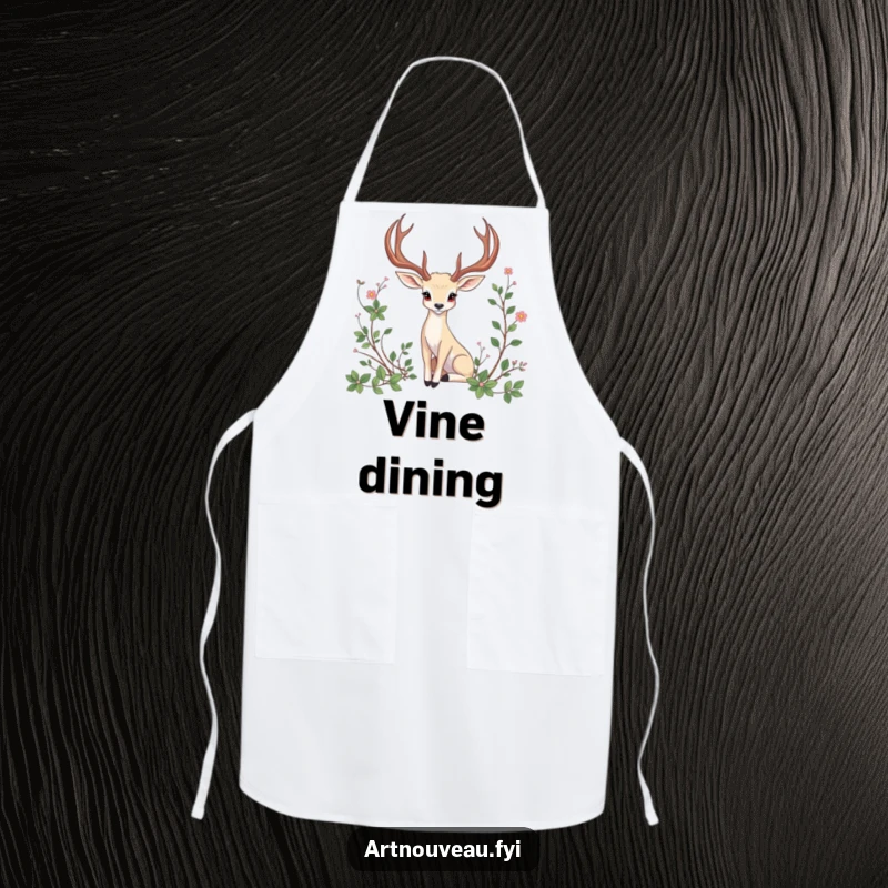 Funny Apron: An animal with elegant, curved antlers posing amidst artistic vines, adding natural beauty to kitchen wear.