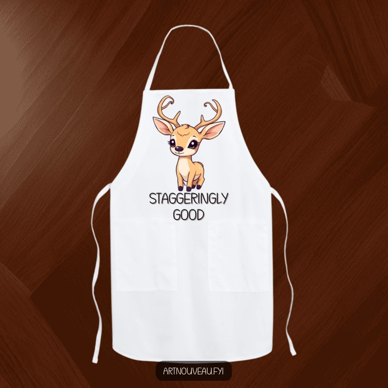 Funny Art Nouveau Deer Apron: An elegant deer design adds artistic wonder to this functional and funny kitchen apron.