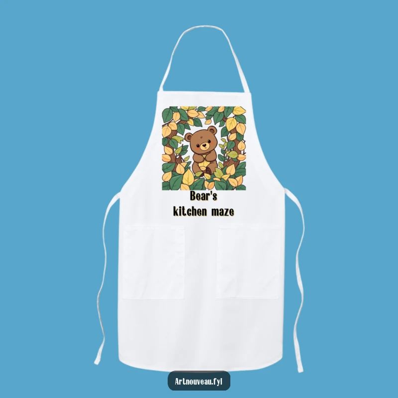 Funny Bear Leaf Labyrinth Kitchen Apron, Organic Cooking Adventure, Artistic Chef Gift