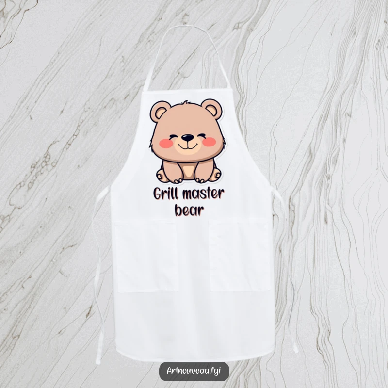 Funny bear kitchen apron with flowing, organic lines on its muzzle and a contented smile, perfect for cheerful cooking and baking.