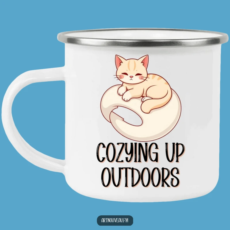 Funny Cat Lounge Camping Mug: Durable, Elegant, Organic Swirls, Outdoor Funny Gift