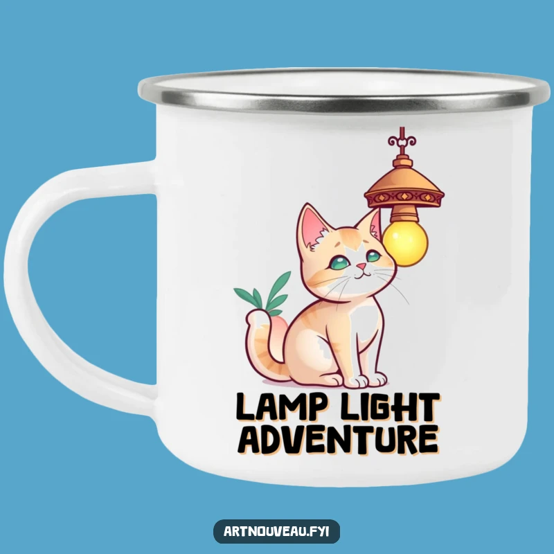 Funny Cat Lamp Camping Mug, Outdoor Feline Friend Mug, Best Funny Gift