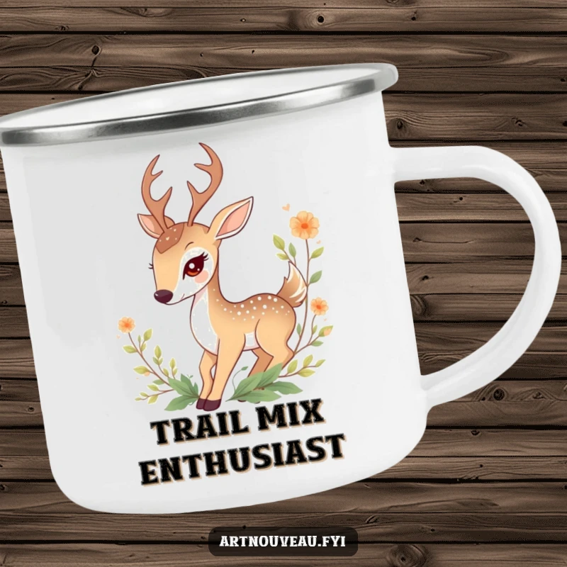Funny Deer Camping Mug: A sturdy mug featuring a graceful deer entwined with foliage, perfect for enjoying drinks in nature.