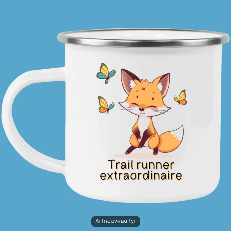 Funny Fox Butterfly Chase Camping Mug: Whimsical Outdoor Gift