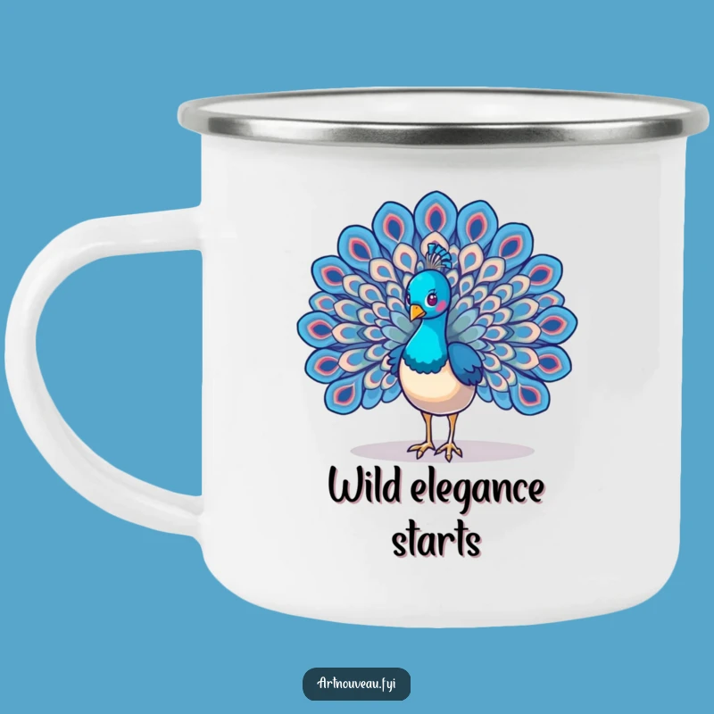 Funny Peacock Wings Camping Mug: Rugged Bird Art with Swirling Feathers, Perfect Outdoor Funny Gift