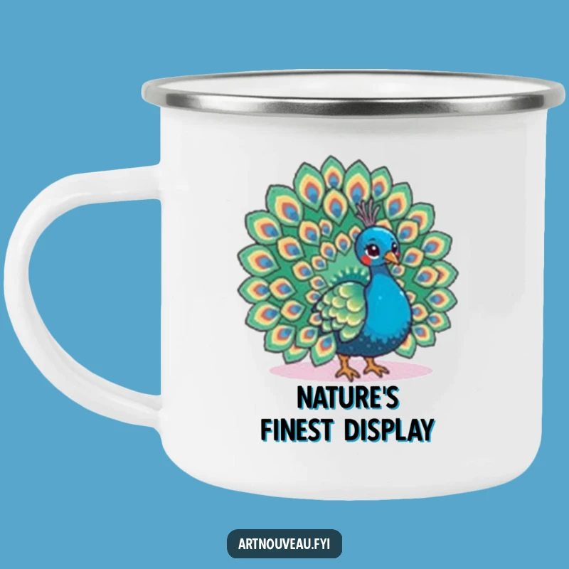 Funny Peacock Camping Mug - Feather Fan Art, Exotic Adventure