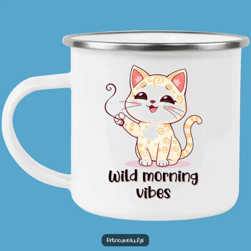 Funny Cat Camping Mug: Durable Swirl Kitty Cup, Adventurous Funny Gift