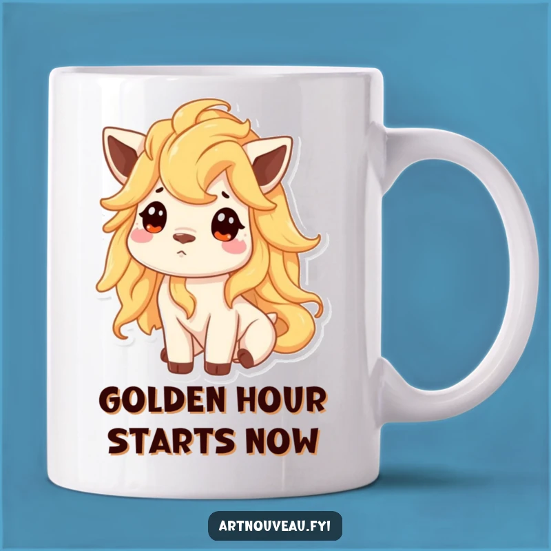 Curious Golden Mane Animal Mug - Mystical Funny Fantasy Gift