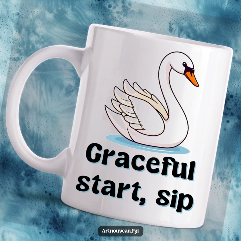 Elegant swan mug with a long, curved neck gracefully gliding on water, a serene and beautiful design.