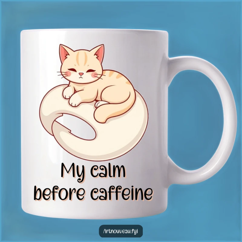 Funny Cat Lounge Mug: Graceful Cat, Organic Swirls, Chic Funny Gift Idea