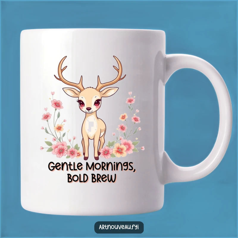Funny Deer Mug: Graceful Art Nouveau Nature, Floral Motifs, Perfect Gift