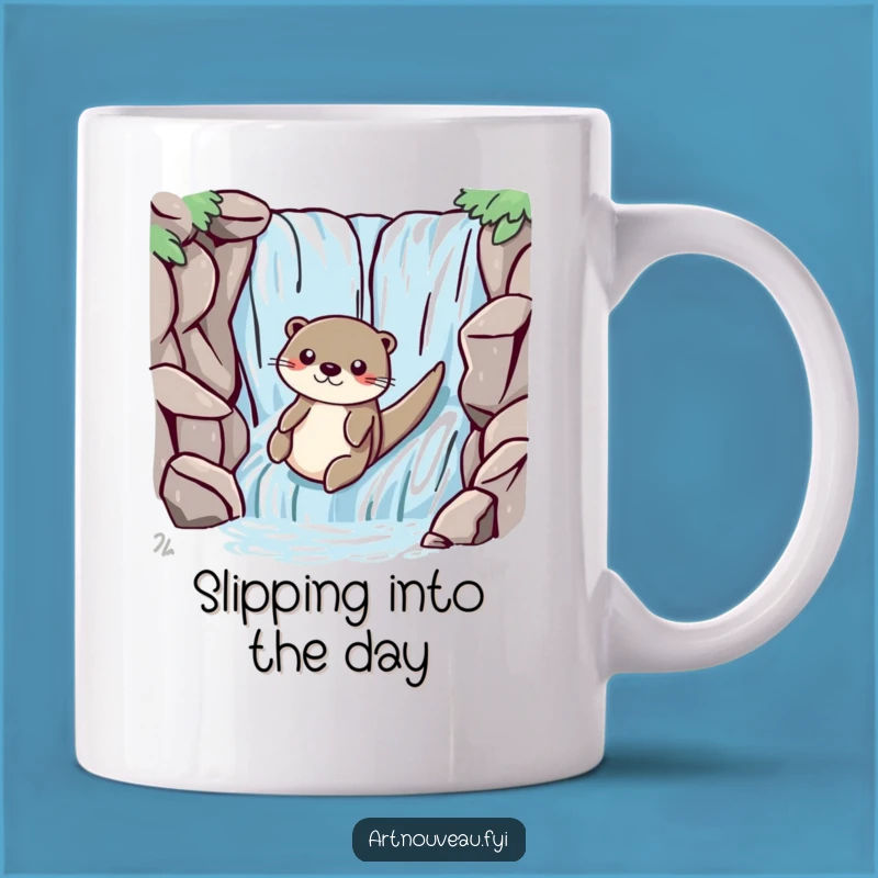 Funny Otter Waterfall Mug, Playful Slide Adventure, Joyful Aquatic Gift