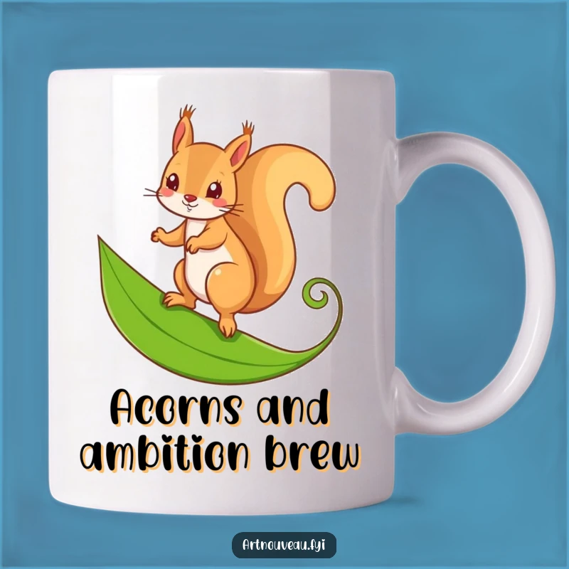 Funny Squirrel Leaf Mug: Mischievous Squirrel, Curling Leaf, Playful Funny Gift