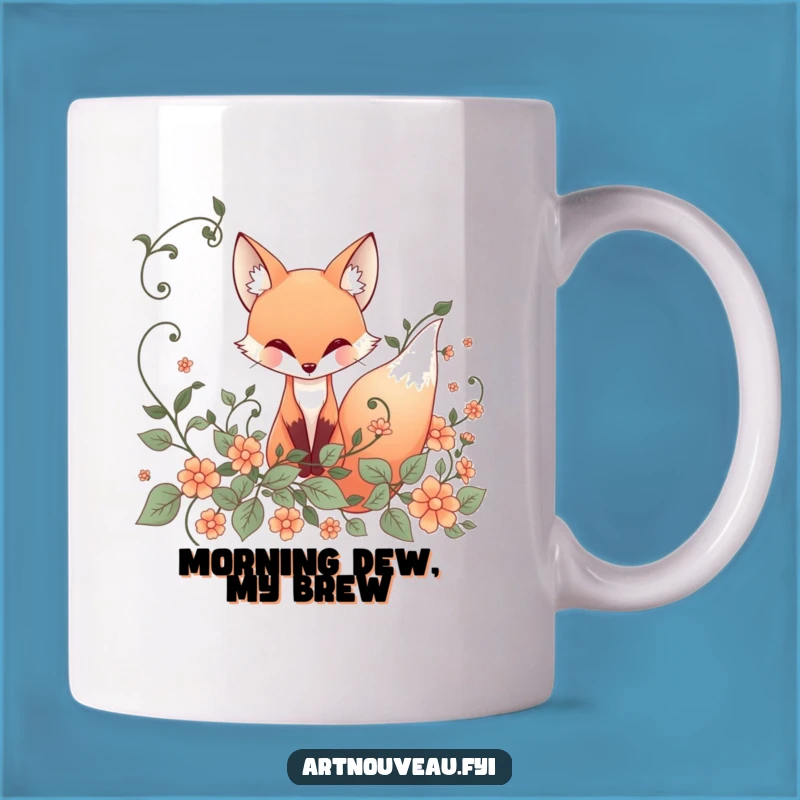 Funny Whimsical Fox Mug: Elegant Art Nouveau Design, Perfect Gift for Nature Lovers