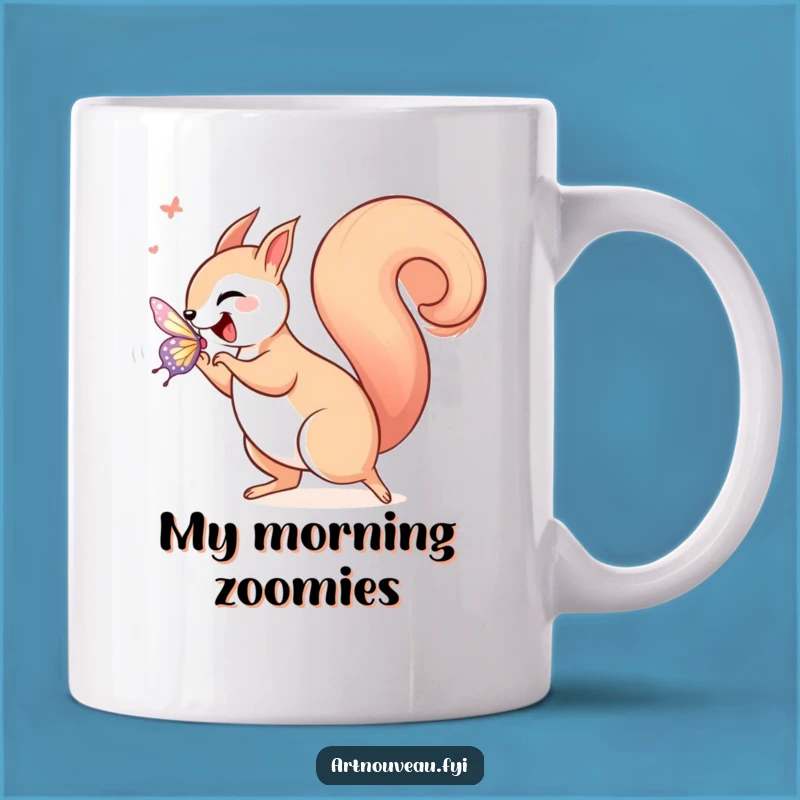 Funny Squirrel Art Nouveau Mug, Joyful Butterfly Chase, Perfect Whimsical Gift