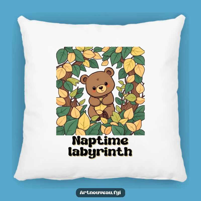 Cozy Funny Bear Leaf Labyrinth Pillow, Organic Nature Accent, Comfortable Home Decor