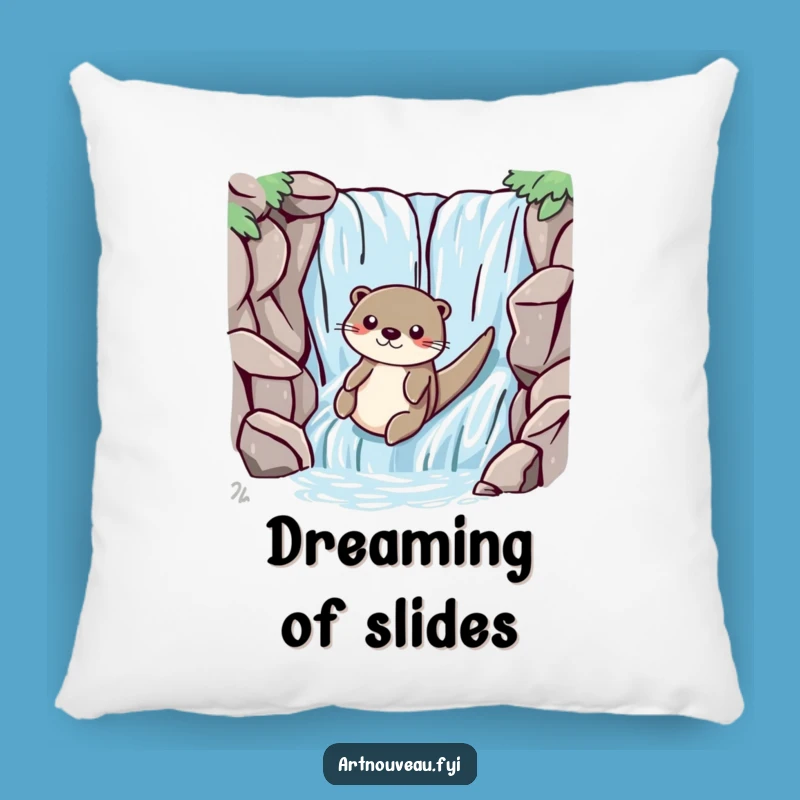 Cozy Funny Otter Waterfall Pillow, Playful Accent Cushion, Soft Aquatic Decor