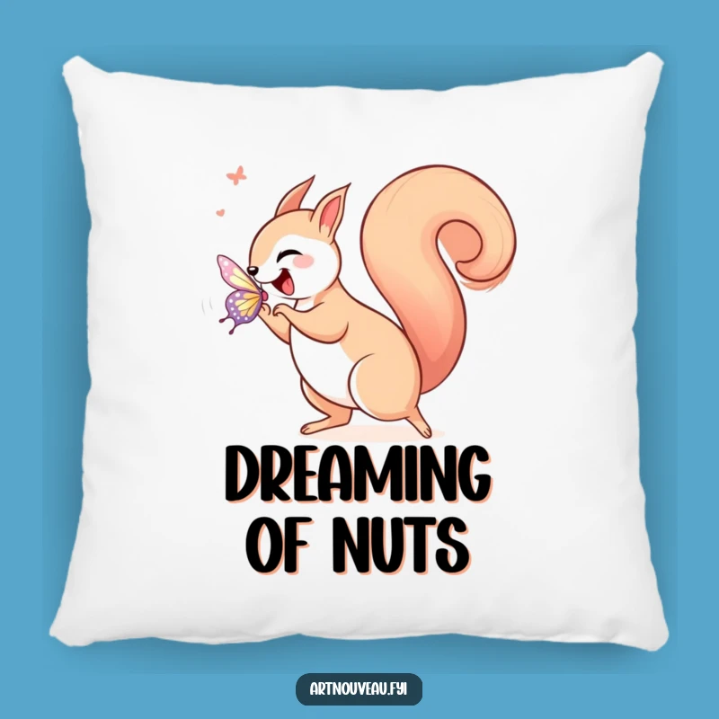 Cozy Funny Squirrel Art Nouveau Pillow, Whimsical Butterfly Accent, Comfy Home Decor