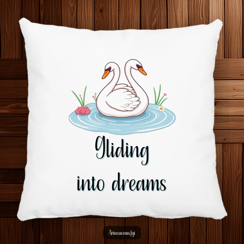 Elegant swan pillow featuring graceful sweeping lines across a decorative pond, perfect for adding serene comfort and artistic style.