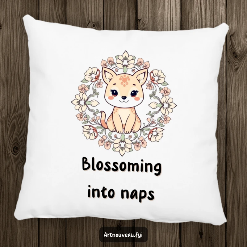 Funny pillow featuring an animal surrounded by intricate symmetrical floral elements, perfect for adding a touch of nature-inspired comfort and humor.