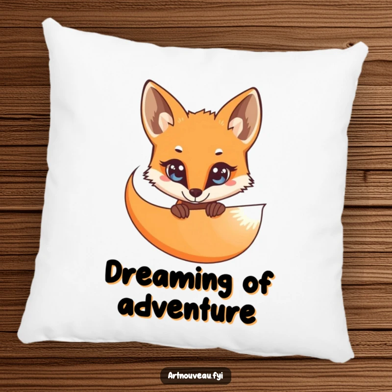 Funny Pillow: A curious fox with bright eyes peeking from behind an elegant, flowing organic curve, adding comedic charm.