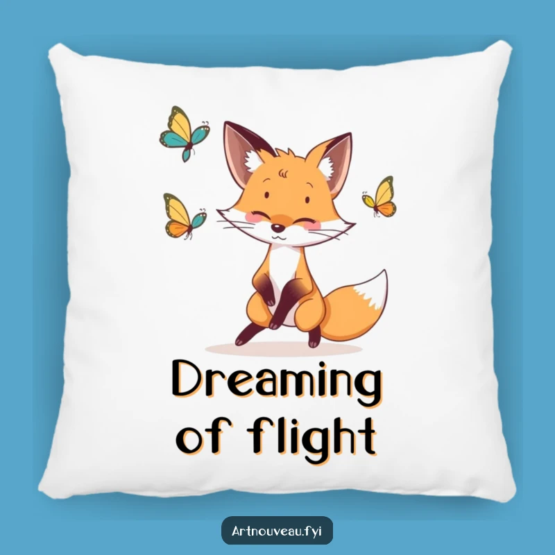 Funny Fox Butterfly Chase Pillow: Whimsical Accent Gift