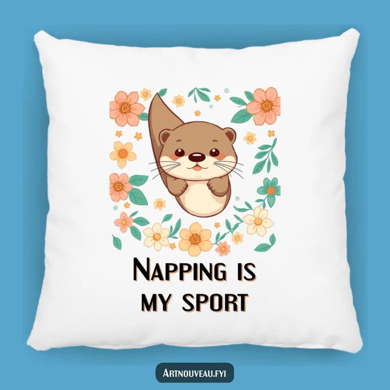 Funny Otter Dive Pillow: Soft, Playful Otter, Floral Designs, Cozy Funny Gift