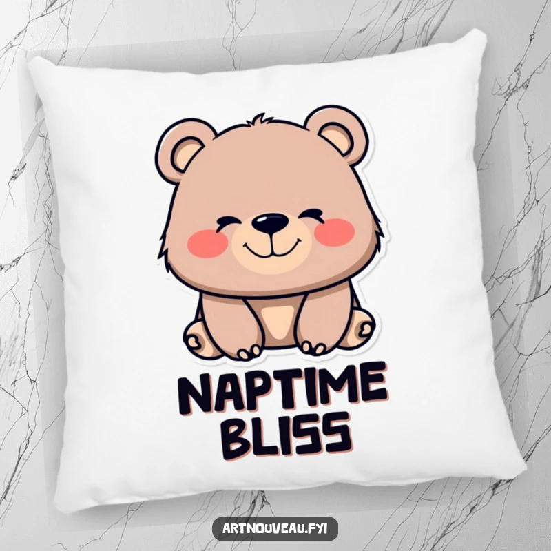 Funny bear pillow with flowing, organic lines on its muzzle and a contented smile, perfect for adding cozy comfort and whimsical cheer.