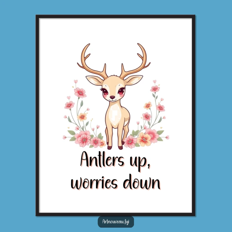 Funny Deer Digital Art: Graceful Art Nouveau Download, Floral Motifs, Gift