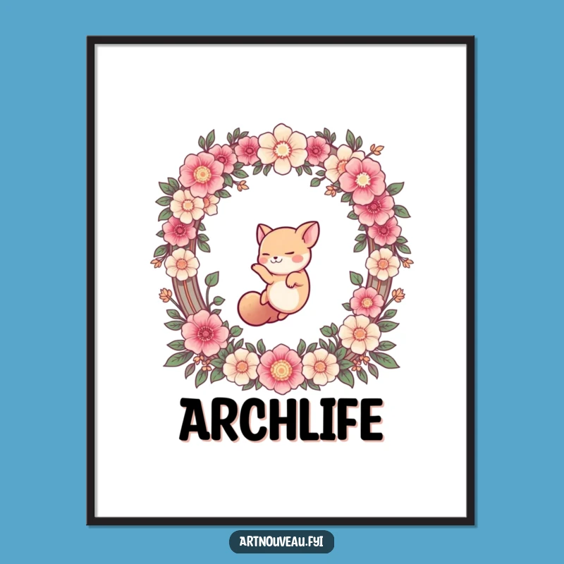 Funny Cute Animal Floral Arch Digital Print - Instant Whimsical Wall Art