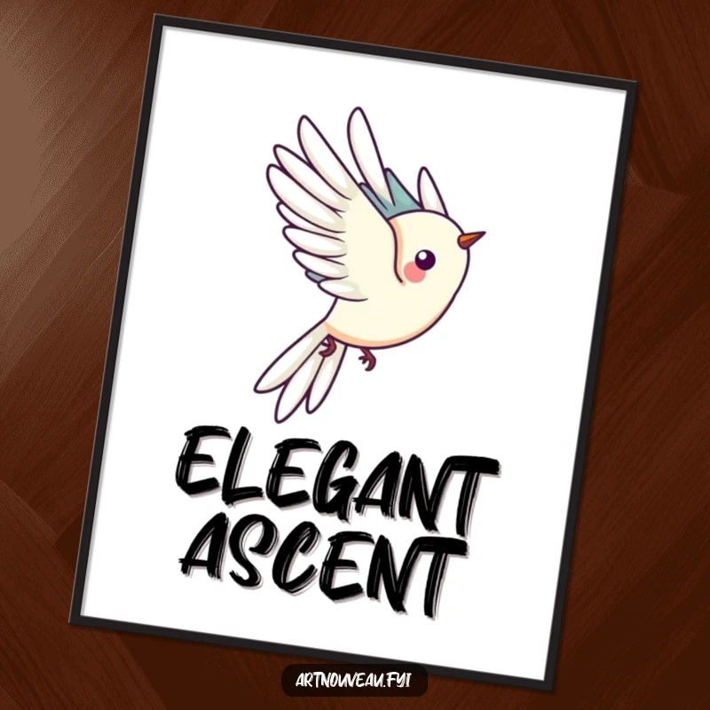 Funny digital art print of a stylized bird with long, flowing tail feathers captured in mid-flight, offering instant artistic elegance.