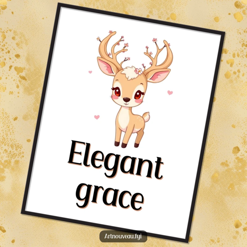 Funny deer digital art print, playful creature with blossom-adorned antlers, whimsical nature, downloadable art, perfect funny gift.