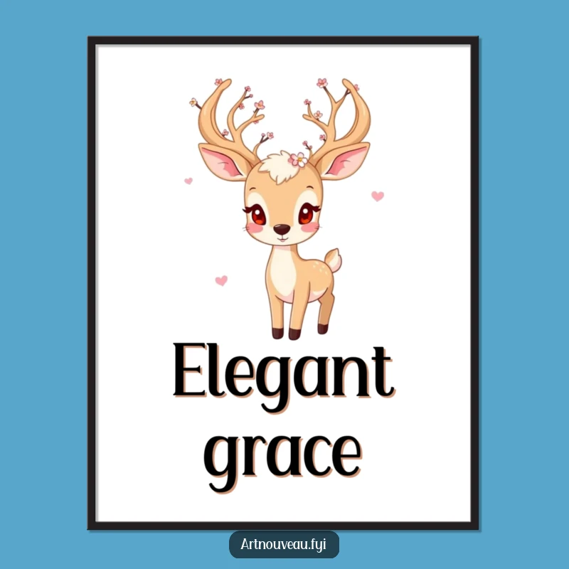 Funny Playful Deer Digital Art - Blossom Antlers Print, Whimsical Funny Gift