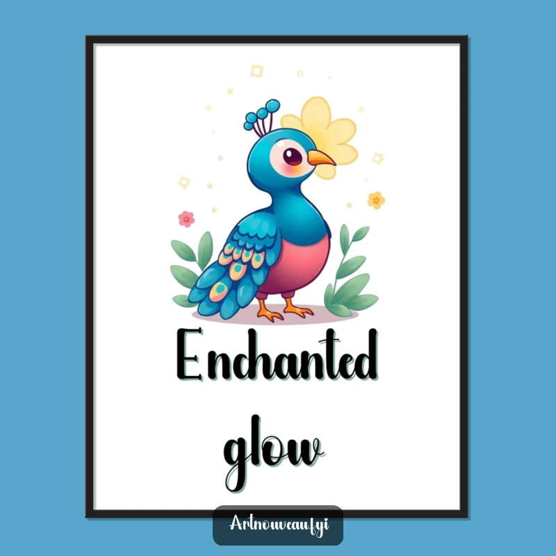 Funny Enchanted Peacock Digital Art: Magical Bloom, Instant Funny Gift Download