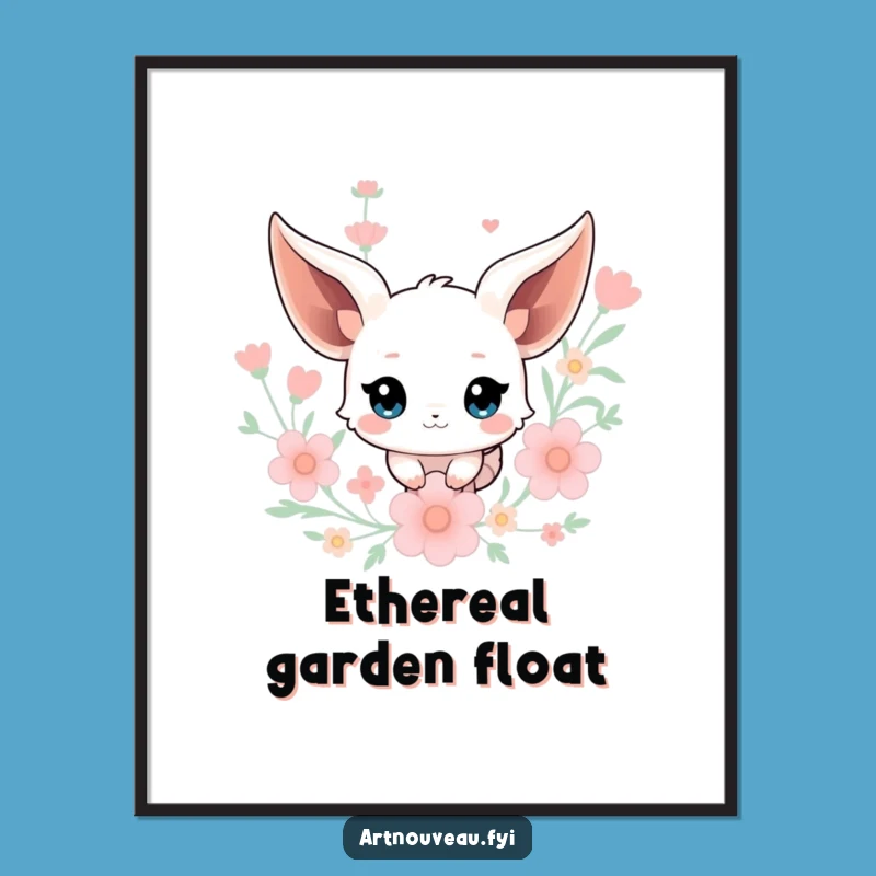 Funny Creature Digital Art: Floating Ears & Floral Print for Whimsical Decor