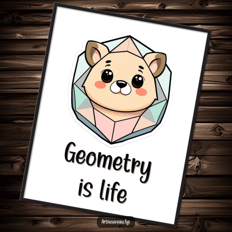 Funny digital art print of a stylized animal contemplating a geometric and organic abstract shape, providing instant artistic and humorous decor.