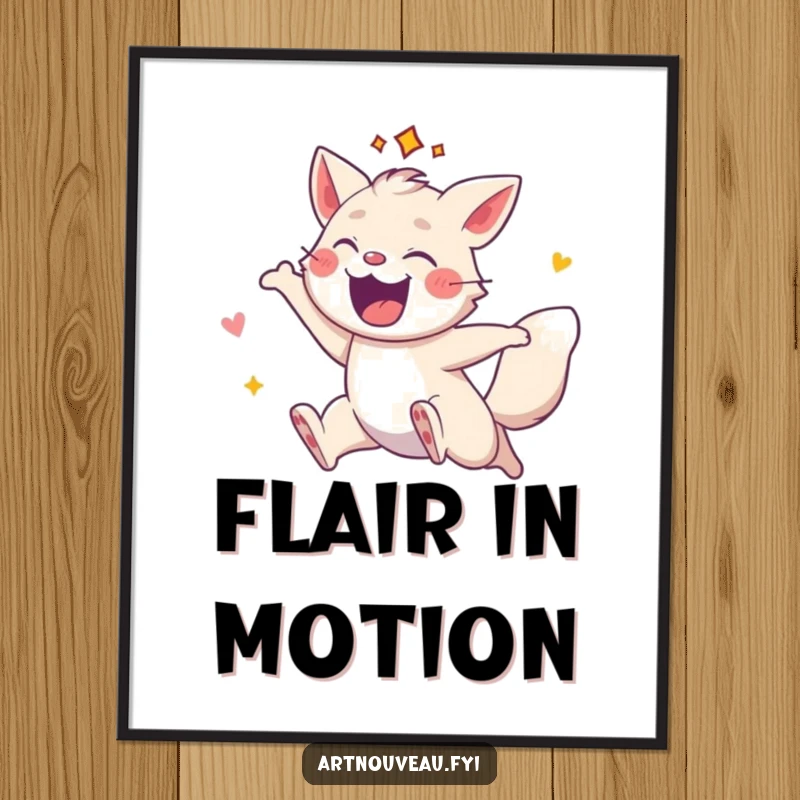 Funny digital art print displaying an energetic animal leaping with decorative flair, offering instant dynamism and artistic flair.