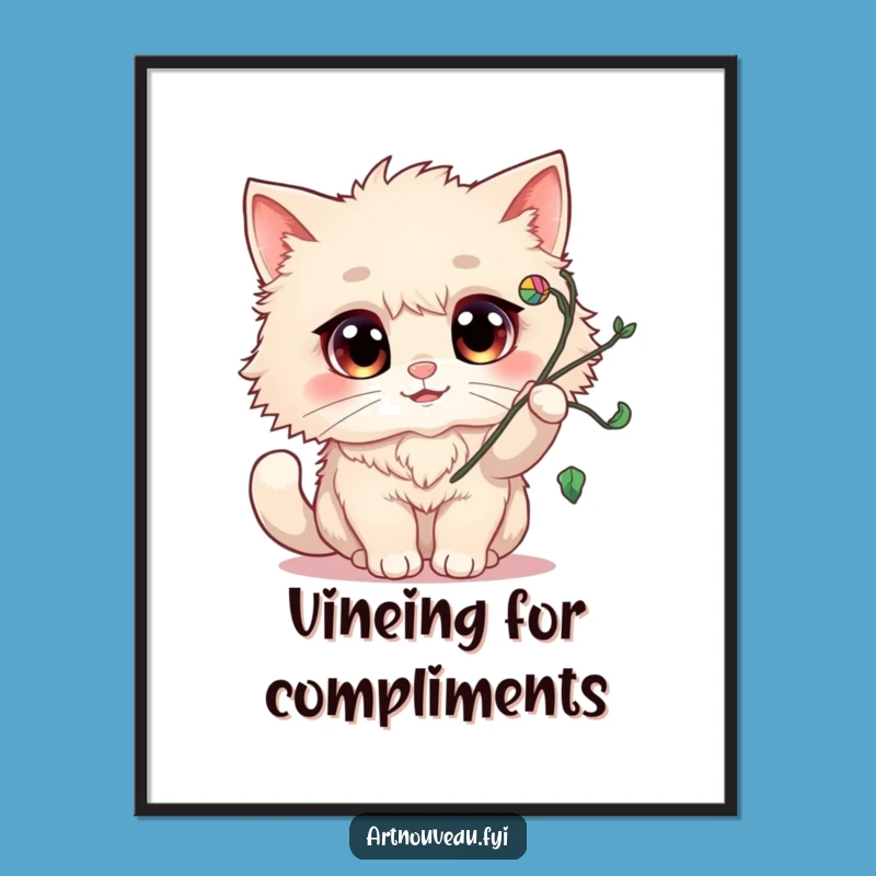 Funny Fluffy Cat Digital Art: Playful Kitty Illustration for Instant Decor