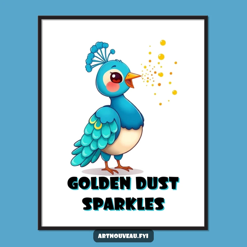 Funny Golden Dust Peacock Digital Art: Playful Bird, Instant Funny Gift Download