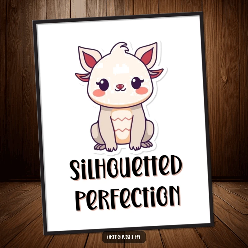 Funny digital art print of a smiling creature's decorative organic silhouette, offering instant organic charm and humorous wall decor.