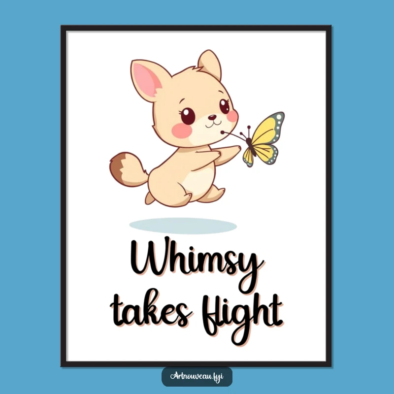 Funny Whimsical Animal Butterfly Digital Art Print, Playful Decor, Instant Download Gift