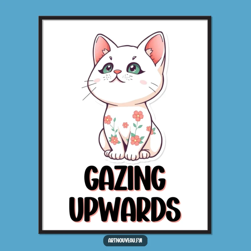 Funny Floral Cat Digital Art - Stylized Print, Whimsical Funny Gift