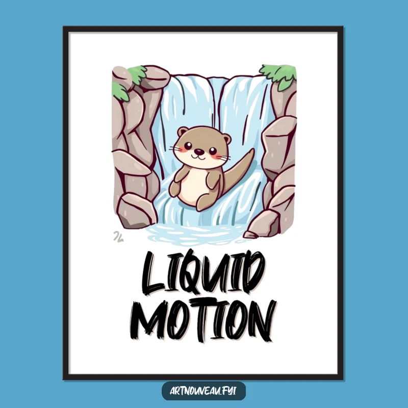 Instant Funny Otter Waterfall Print, Playful Slide Download, Stylized Aquatic Art