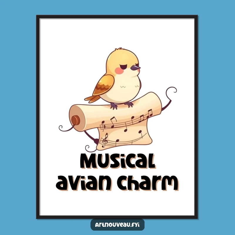 Funny Bird Digital Art: Musical Scroll Print for Instant Artistic Decor