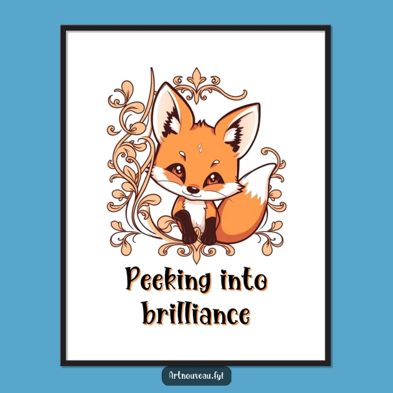 Funny Fox Peek Digital Art: Curious Fox, Ornate Lines, Instant Funny Gift