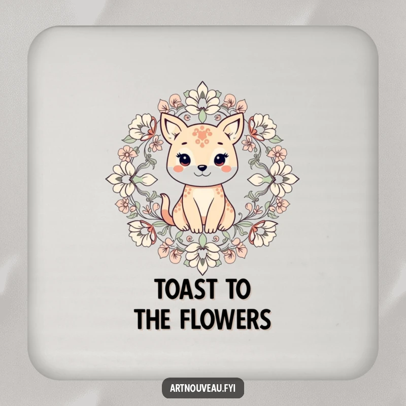 Funny drink coaster depicting an animal surrounded by intricate, symmetrical floral elements, adding artistic and natural humor to tabletops.