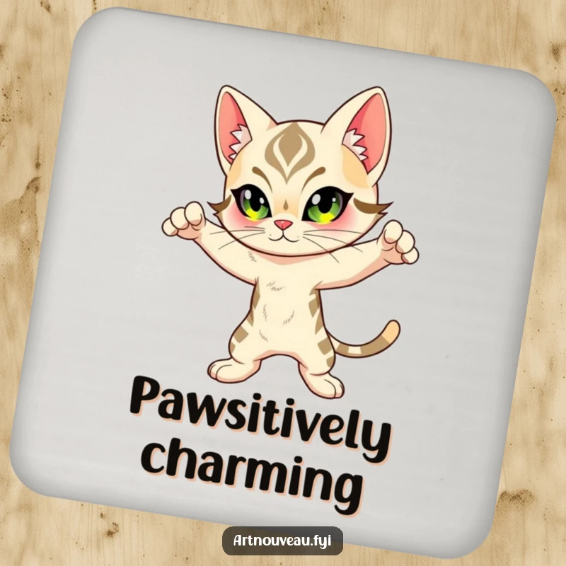 Funny Feline Coaster: Features an Art Nouveau inspired cat striking a dynamic pose, adding artistic humor to tabletops.