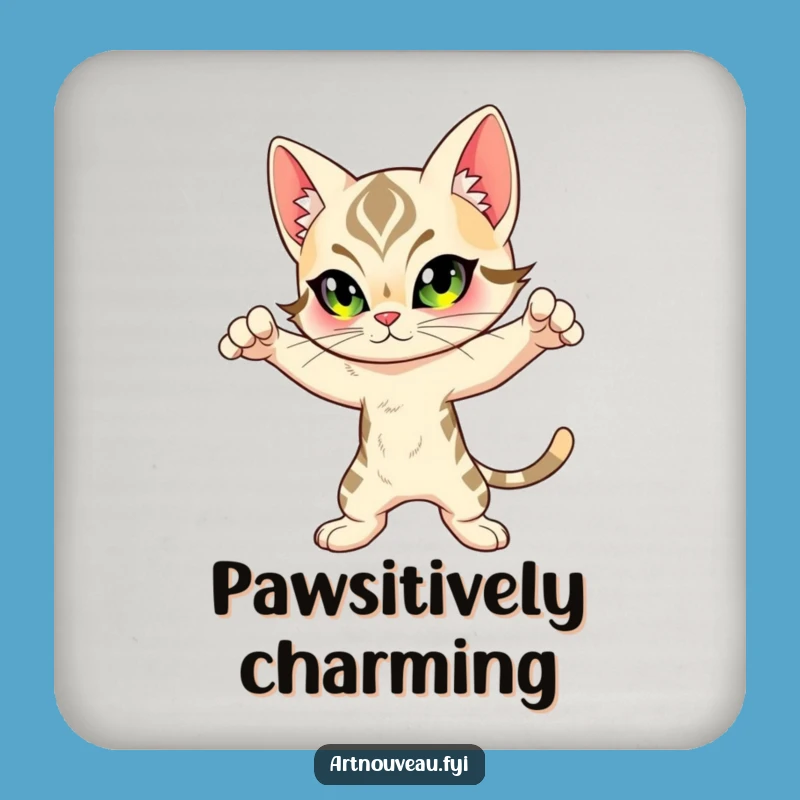 Funny Feline Coaster: Art Nouveau Cat Art for Stylish Tables